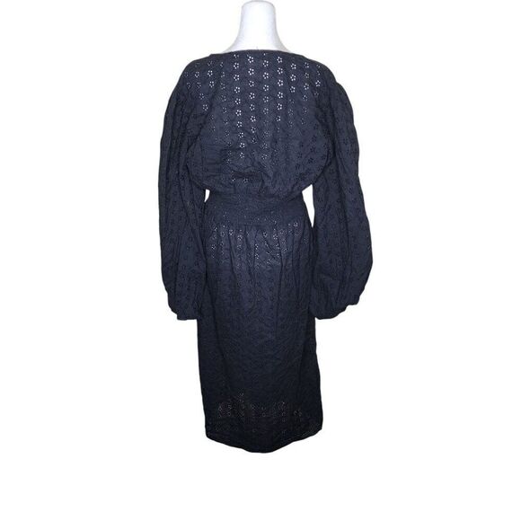Vintage Y2K Puff Sleeve Eyelet Maxi Duster Womens XL Black Witchy Core - Picture 4 of 6